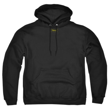 Black pullover hoodie with Grimm Plaque Logo graphic