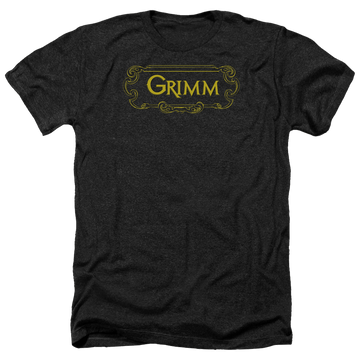 Charcoal men's heather t-shirt with Grimm Plaque Logo graphic