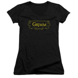 Grimm Plaque Logo - Juniors V-Neck T-Shirt Juniors V-Neck T-Shirt Grimm   