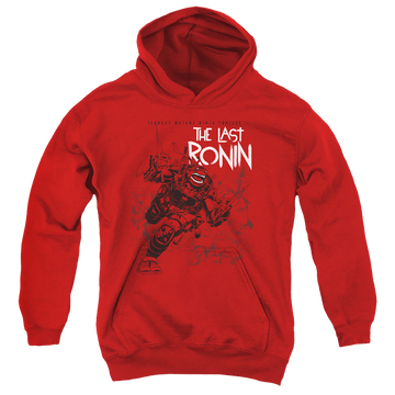 Red youth hoodie for ages 8 to 12 with Teenage Mutant Ninja Turtles Charging Ronin graphic
