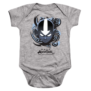 Athletic heather baby bodysuit with Avatar The Last Airbender Airbender Blue And Black Kanji graphic