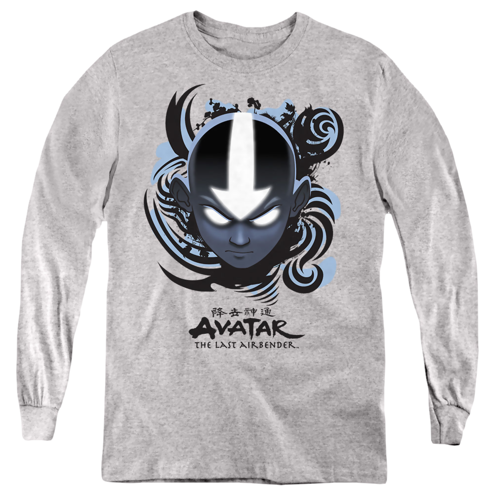 Avatar The Last Airbender Airbender Blue And Black Kanji - Youth Long Sleeve T-Shirt Youth Long Sleeve T-Shirt Avatar The Last Airbender   