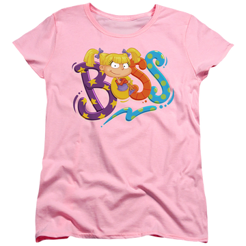 Pink women's t-shirt with Rugrats Angelica Is Boss graphic