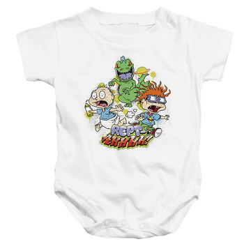 White baby bodysuit with Rugrats Tommy And Chucky Rept-Ahhhhh! graphic