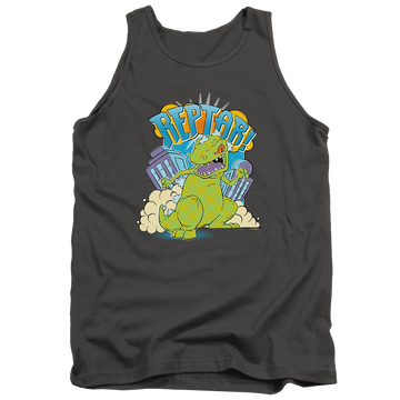 Charcoal men's tank with Rugrats Reptar Stomp graphic