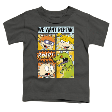 Charcoal toddler t-shirt with Rugrats We Want Reptar! Comic graphic