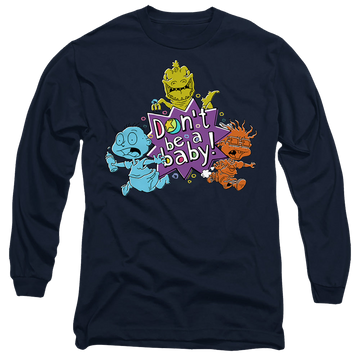 Navy men's long sleeve t-shirt with Rugrats Babies Run For The Hills graphic