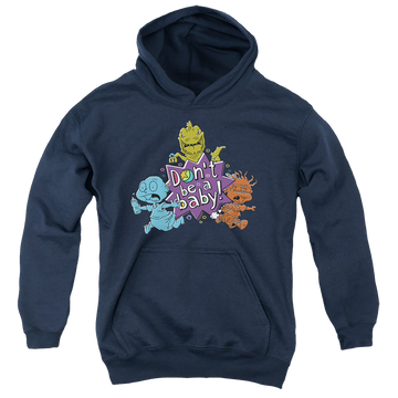 Navy youth hoodie for ages 8 to 12 with Rugrats Babies Run For The Hills graphic