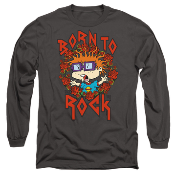 Charcoal men's long sleeve t-shirt with Rugrats Chucky Was Born To Rock graphic
