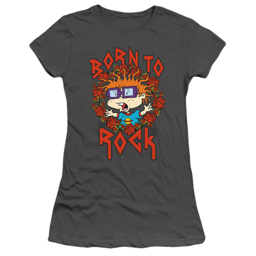Charcoal juniors t-shirt with Rugrats Chucky Was Born To Rock graphic