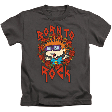 Charcoal kid's t-shirt for ages 4 to 7 with Rugrats Chucky Was Born To Rock graphic