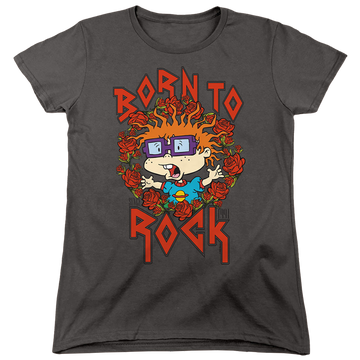 Charcoal women's t-shirt with Rugrats Chucky Was Born To Rock graphic