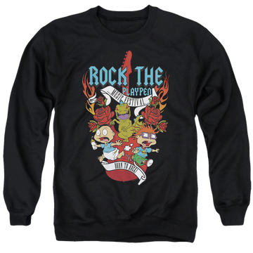 Black men's crewneck sweatshirt with Rugrats Rock The Playpen Music Festival graphic