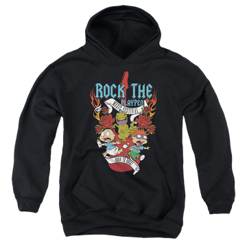 Black youth hoodie for ages 8 to 12 with Rugrats Rock The Playpen Music Festival graphic