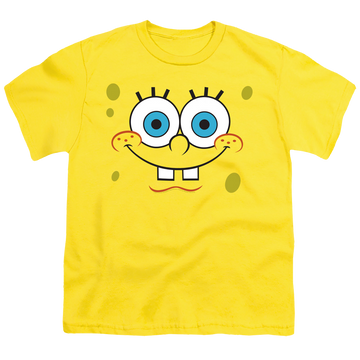 Yellow youth t-shirt for ages 8 to 12 with SpongeBob SquarePants Smiling Face graphic