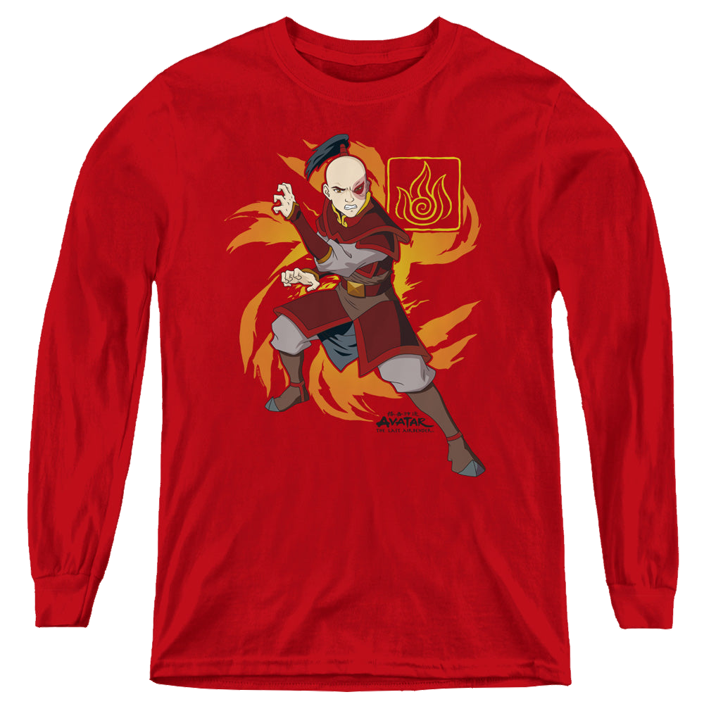Avatar The Last Airbender Zuko Flame Burst - Youth Long Sleeve T-Shirt Youth Long Sleeve T-Shirt Avatar The Last Airbender   