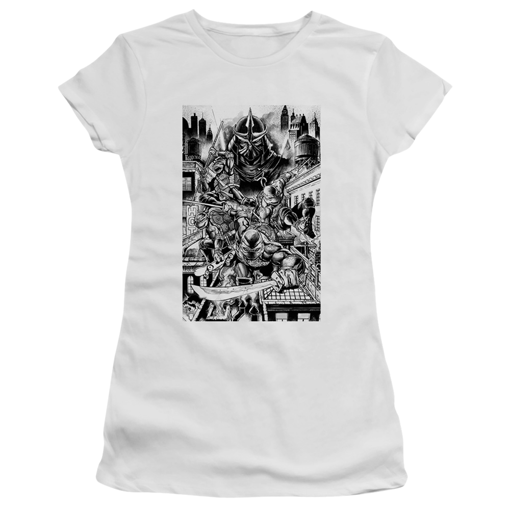 Teenage Mutant Ninja Turtles Take Down Shredder - Juniors T-Shirt Juniors T-Shirt Teenage Mutant Ninja Turtles   