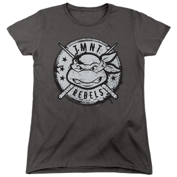 Charcoal women's t-shirt with Teenage Mutant Ninja Turtles Rebels Distressed Logo graphic