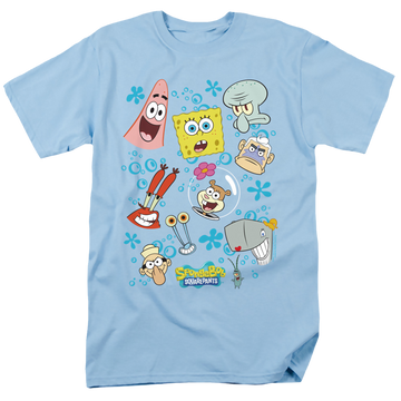 Light blue men's regular fit t-shirt with SpongeBob SquarePants Character Faces graphic