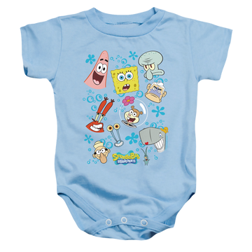 Light blue baby bodysuit with SpongeBob SquarePants Character Faces graphic