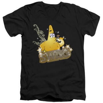 Black men's v-neck t-shirt with SpongeBob SquarePants Patrick Has Swag graphic