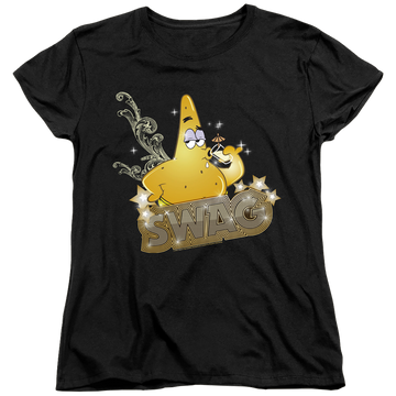 Black women's t-shirt with SpongeBob SquarePants Patrick Has Swag graphic