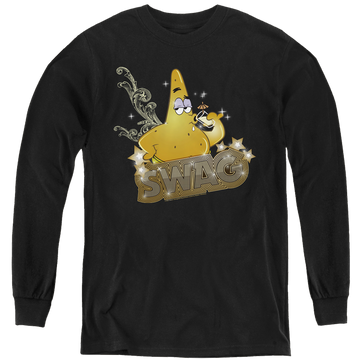 Black youth long sleeve t-shirt with SpongeBob SquarePants Patrick Has Swag graphic