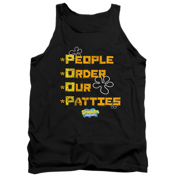 Black men's tank with SpongeBob SquarePants People Order Our Patties graphic
