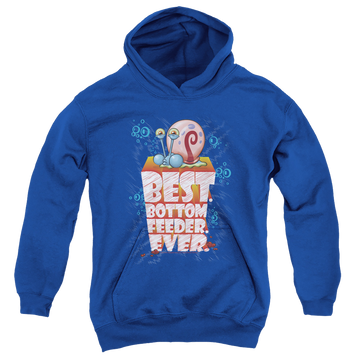 Royal youth hoodie for ages 8 to 12 with SpongeBob SquarePants Best. Bottom Feed. Ever. graphic