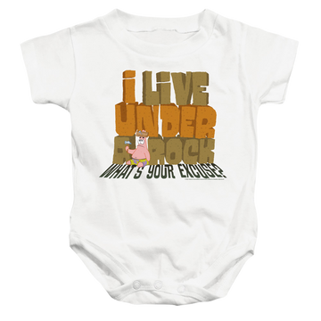 White baby bodysuit with SpongeBob SquarePants What's Your Excuse? graphic