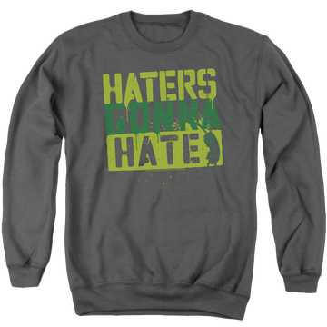 Charcoal men's crewneck sweatshirt with SpongeBob SquarePants Haters Gonna Hate graphic