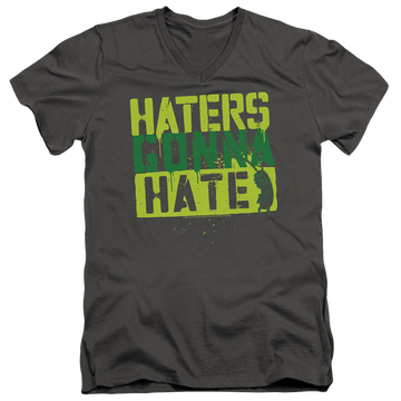 Charcoal men's v-neck t-shirt with SpongeBob SquarePants Haters Gonna Hate graphic