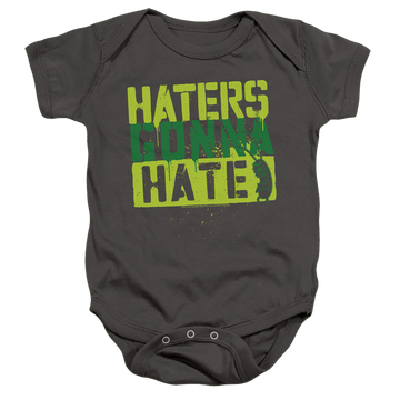 Charcoal baby bodysuit with SpongeBob SquarePants Haters Gonna Hate graphic