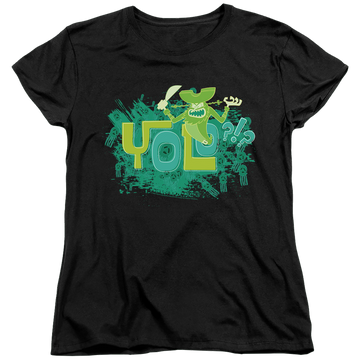 Black women's t-shirt with SpongeBob SquarePants Yolo?!? graphic