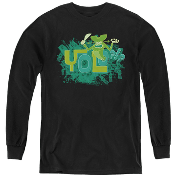 Black youth long sleeve t-shirt with SpongeBob SquarePants Yolo?!? graphic