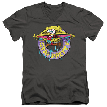 Charcoal men's v-neck t-shirt with SpongeBob SquarePants Stay Pretty graphic