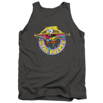 Charcoal men's tank with SpongeBob SquarePants Stay Pretty graphic