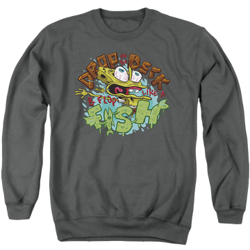 Charcoal men's crewneck sweatshirt with SpongeBob SquarePants Drop And Flop graphic