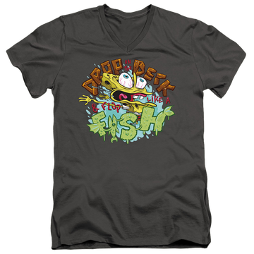 Charcoal men's v-neck t-shirt with SpongeBob SquarePants Drop And Flop graphic