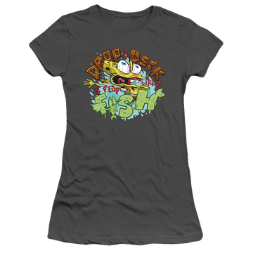 Charcoal juniors t-shirt with SpongeBob SquarePants Drop And Flop graphic