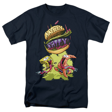 Navy men's regular fit t-shirt with SpongeBob SquarePants Krabby Patty From The Sky graphic