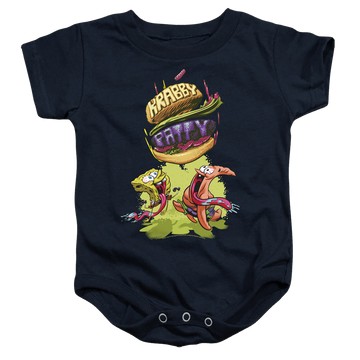 Navy baby bodysuit with SpongeBob SquarePants Krabby Patty From The Sky graphic