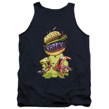 Navy men's tank with SpongeBob SquarePants Krabby Patty From The Sky graphic