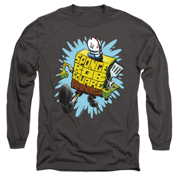 Charcoal men's long sleeve t-shirt with SpongeBob SquarePants Letter Spongebob graphic