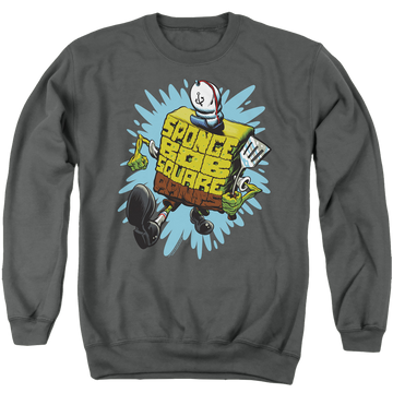 Charcoal men's crewneck sweatshirt with SpongeBob SquarePants Letter Spongebob graphic