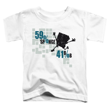 White toddler t-shirt with SpongeBob SquarePants 59% Sponge, 41% Bob graphic