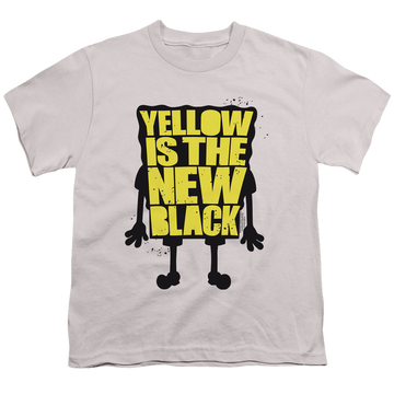 Silver youth t-shirt for ages 8 to 12 with SpongeBob SquarePants Yellow Is The New Black graphic