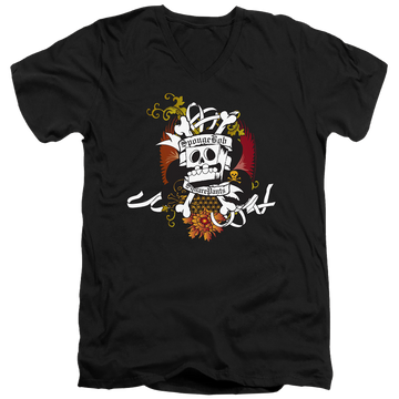 Black men's v-neck t-shirt with SpongeBob SquarePants Rest In Peace graphic