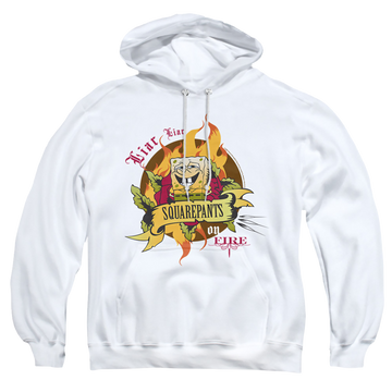 White pullover hoodie with SpongeBob SquarePants Liar Pants On Fire graphic