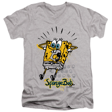 Athletic heather men's v-neck t-shirt with SpongeBob SquarePants Shocking! graphic
